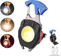 Lampu Gantungan Kunci COB, Senter Mini LED Dapat Diisi Ulang USB, Senter Darurat 7 Model, Pembuka Botol Magnet, Pembuka Botol, Penjaga Kelangsungan Hidup