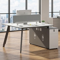 Poste de travail de bureau individuel moderne en bois avec cloison de séparation pour employés, ensemble de mobilier de bureau blanc