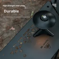 Table hexagonale multifonctionnelle détachable en fer pour barbecue et repas en plein air, avec rangement intégré