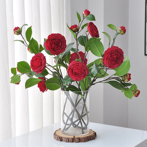 Bouquet de fleurs artificielles de camélia Yoshinobu, fleurs en soie rose, décoration d'intérieur, salon, accessoires de mariage - Product Image 3