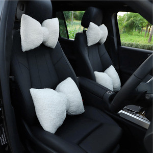 Car Headrest Pillow Set White Bowknot Neck Support Extra Soft PP Cotton Winter Car <b>Interior</b> <b>Accessory</b> - Product Image 1