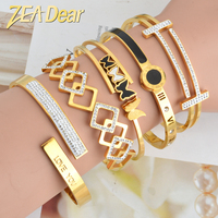 Zeadear Joyería de Moda para Mujer, Brazalete de Acero Inoxidable 316L con Baño de Oro de 18k y Circonitas, Talla Personalizada, Ideal para Bodas