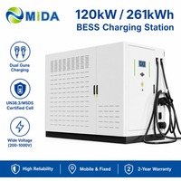 Station de recharge BESS 120 kW 261 kWh, chargeur double pistolet pour véhicules électriques, système de stockage d'énergie conteneurisé pour la gestion des pics de consommation et l'alimentation de secours