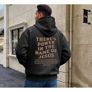 Sweat à capuche oversize pour homme avec verset biblique « Jésus sauve », en polaire, noir, thème religieux - Product Image 3