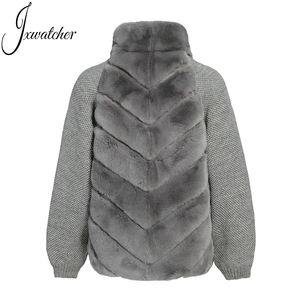 Jxwatcher Casual da donna a manica lunga <span class=keywords><strong>gilet</strong></span> di pelliccia uncinetto da donna in maglia di lana <span class=keywords><strong>Cardigan</strong></span> invernale in vera pelliccia di coniglio - Product Image 2