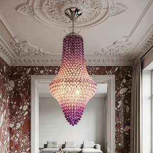 Lámpara <span class=keywords><strong>de</strong></span> Cristal Rosa Púrpura <span class=keywords><strong>de</strong></span> Estilo Europeo, Fabricada a Medida, Lámpara Colgante para Escalera, Candelabro para Sala <span class=keywords><strong>de</strong></span> Estar, Piso Central <span class=keywords><strong>de</strong></span> Edificio - Product Image 4