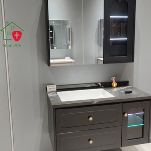 Mueble de Baño Moderno de Lujo con Espejo Inteligente, Acabado en Laca MDF, Tira de Luz LED Monocromática, Montado en la Pared, Color Marrón - Product Image 3