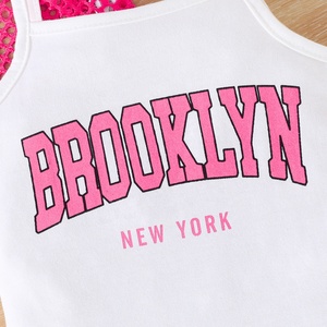 Ensemble de 2 pièces pour bébé fille de 1 à 5 ans, haut à manches courtes en maille tendance, robe sans manches, tenue d'été pour tout-petits - Product Image 6