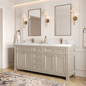 Tradizionale americano doppio lavabo da bagno Beige Set di lusso Freestanding armadietto <span class=keywords><strong>con</strong></span> <span class=keywords><strong>specchio</strong></span> classico stile europeo Shaker - Product Image 4