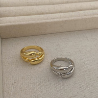 Bijoux fantaisie, bague géométrique en forme de goutte d'eau, personnalisable, ouverture réglable, bague brillante, double couche, pour femmes