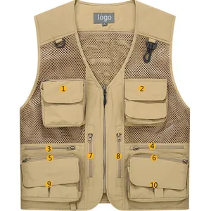 Commercio all'ingrosso chaleco de hombre custom fishing muti pocket Khaki black cargo mesh fisherman utility safari vest