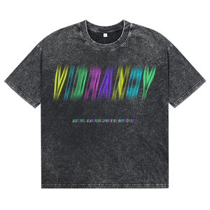 Camisetas de Manga Corta con Cuello Redondo para Hombre, de Algodón Transpirable con Lavado Ácido, Estampado Neón Degradado Personalizado, Estilo Urbano, para Venta al Por Mayor - Product Image 1