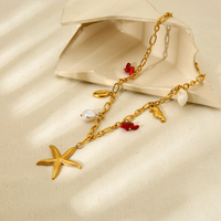 Bijoux DIY Colliers en acier inoxydable plaqué or 18 carats Colliers à breloques en coquille hippocampe perle corail rouge étanche pour femmes