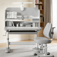 Ensemble de bureau et de chaise d'école réglable en hauteur, table de lecture ergonomique intelligente avec étagère, lampe LED, table d'étude pour enfant