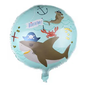 Dbcy Balloon 18 Inch Round Double Sided Sea Animal Pirate Shark Foil Balloons Birthday Party Decoration Balloon