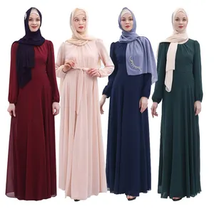 14 colors Remandan Muslim casual Moroccan chiffon abaya kaftan dress 2022 maxi dress long sleeve