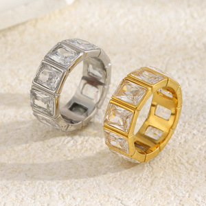 Full Baguette Cut CZ Eternity Band <b>Ring</b> Pvd 18K Gold Plated Hypoallergenic Stainless Steel Luxury Trendy <b>Finger</b> <b>Ring</b> - Product Image 4