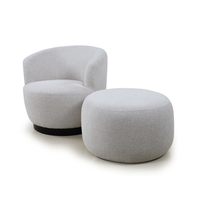 Moderner Drehbarer Akzent-Sessel mit Hocker, Leinenstoff-Polsterung, Einzelsessel, Drehbarer Sofastuhl für Wohnzimmer, Schlafzimmer, Esszimmer