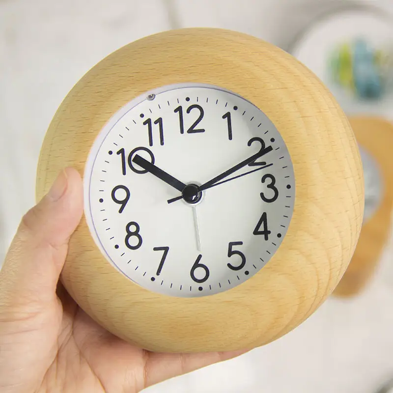 EMAF Sublimation Blanks Custom Pattern Quartz Analog Table Alarm Clock Backlight Alarm Snooze Silent Wooden Quartz Desk Clock