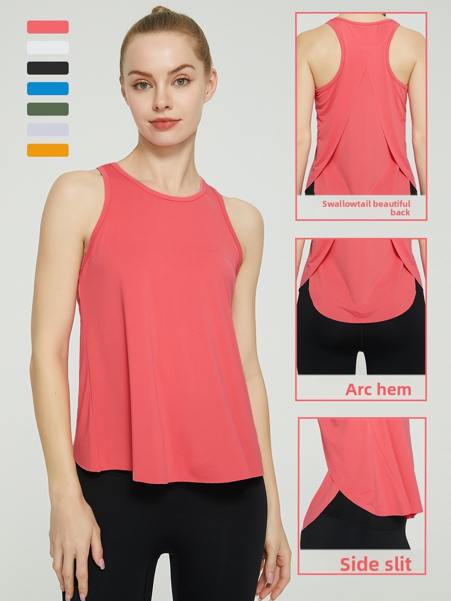 Quick-dry Sleeveless Tank Top Slit Loose Fit Running Women's Beautiful Back Design Summer Fitness Yoga Sports Top