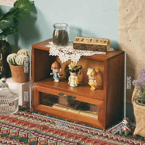 Brown Wooden Storage <strong>Cabinet</strong> Countertop <strong>Apothecary</strong> Display Cupboard Living Boxes With 2 Acrylic Door Drawers - Product Image 3