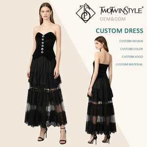Elegante Abito Lungo Nero Senza Spalline da Donna, <span class=keywords><strong>in</strong></span> Velluto con Bottoni, Pizzo Stratificato e <span class=keywords><strong>Tulle</strong></span> <span class=keywords><strong>Trasparente</strong></span>, Stile Gotico, per Serate e Feste - Vendita all'Ingrosso - Product Image 1