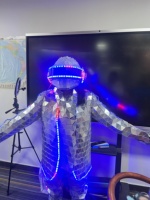 Costume futuriste LED miroir pour homme, style ethnique chinois, en coton, idéal pour scène et soirée, un véritable spectacle.