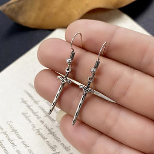 Antique <b>Silver</b> Plated <b>Sword</b> Drop Earrings Punk Style Unisex Fashion Jewelry Alloy Material Earrings - Product Image 4