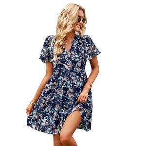 Vestido Midi de Gasa con Estampado Floral Personalizado para Mujer, MOQ Bajo, Manga Corta, Tejido Transpirable, Detalle de Espalda Recortada, Estilo Casual - Product Image 5