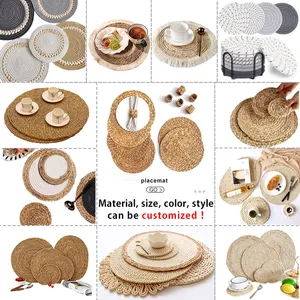 Sets de table ronds naturels en jacinthe d'eau de vente chaude lot de 6 sets de table tissés en paille de 35 cm pour table à manger de mariage