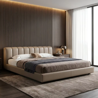 Cama de Plataforma de Madera King-Size Tapizada en Tela Teddy, Moderna y Lujosa, Personalizada para Hotel, Apartamento o Dormitorio