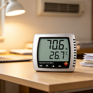 เครื่องวัดอุณหภูมิและความชื้นแบบตั้งโต๊ะขนาดเล็ก จอ LCD ขนาดใหญ่ พร้อมระบบแจ้งเตือน วัดค่าได้ต่อเนื่อง สามารถแขวนได้ เหมาะสำหรับสำนักงาน ห้องปฏิบัติการ - Product Image 3