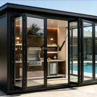 Îlot de cuisine extérieur moderne, modulaire, personnalisable, écologique, ignifuge, carré, laqué, avec barbecue au gaz et hotte aspirante