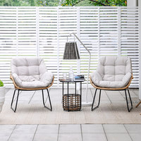 Ensemble de salle à manger d'extérieur moderne nordique, mobilier durable pour villa, balcon, cour, maison, en rotin tressé, combo 3 pièces chaise et table