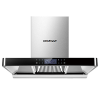 Hotte murale électrique OHCHULY de type T avec filtre déflecteur, boîtier en verre trempé, classe d'efficacité énergétique pour usage domestique et hôtelier