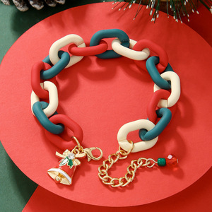 Christmas Acrylic <b>Charm</b> <b>Bracelet</b> Red Green Geometric Women's Gift Jewelry - Product Image 4