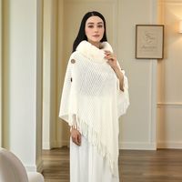 Col en fourrure tricots Cape automne hiver femmes doux coton sensation tricot pull Poncho Faux lapin col en fourrure châle pull tricoté
