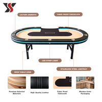 Mesa de Póker Texas Plegable con Luz LED Personalizada YS OEM, Mesa de Juego de Casino con Brillo Cian, Doble Fieltro y 10 Portavasos