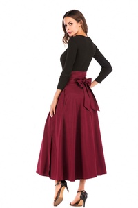 Jupes longues plissées à taille haute avec poche pour femmes, printemps, fente latérale, mode, avec ceinture, décontractées, Saia Longa, gris E8601 - Product Image 5