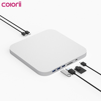 Base de Conexión USB-C de Aluminio de Doble Bahía para Mac Mini M4, Carcasa para SSD M.2 NVMe y SATA de 2.5'', 10Gbps, 4K HDMI, DP, USB-A, Lector de Tarjetas SD y TF