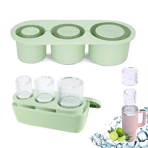 Rayshine 3 Cavity Silicone Hollow Cylinder Easy Release Ice Tray Molds Silicone Ice Cube Trays For Tumbler Cup With Lid