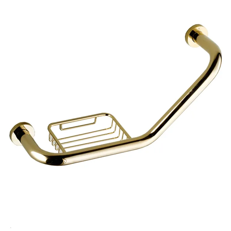 Retro Gold Bathroom Shower Safety Helping Handle Wall Mounted Bathtub Handrail And Soap Box