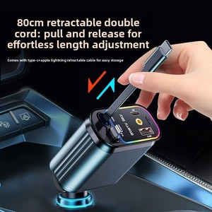 Chargeur de voiture OLIVER Starry Sky Top 120W, charge rapide pour téléphone, câble rétractable, une <span class=keywords><strong>prise</strong></span> allume-cigare avec quatre ports USB - Product Image 2