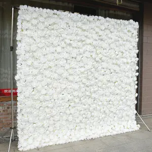 Kunden spezifische 3D-Stoff Rolling Up Vorhang Blume Wand matten Events Dekoration Blumen Hintergründe Seide Weiß Blumen wand