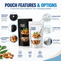 Sachets Doypack Noir Mat avec Fenêtre Transparente, Fermeture Zip Refermable, Haute Barrière, Qualité Alimentaire Sans BPA, pour Emballage Alimentaire de Noix, OEM