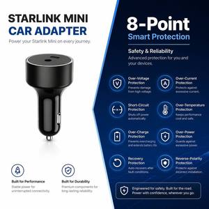 כבל חשמל <span class=keywords><strong>DC</strong></span> עבור מתאם מצית לרכב Starlink Mini 30V 2A עם יציאת טעינה מהירה מסוג C PD - Product Image 2