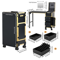 Table à ongles mobile OBOX OEM/ODM avec prix d'usine, avec miroir éclairé, bureau de manucure avec tiroir, trousse de maquillage