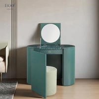 Modern Sleek Oval Dressing Table with Ample Storage Wood Material Standing Mirror Bedroom Hotel School Hall Hospital Home Use