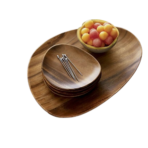 Rectangular Serving <b>Tray</b> with Metal Handle Kitchen <b>Dinner</b> Plate Serving <b>Tray</b> Acacia Wood Platter Tabletop Kitchen Serving <b>Tray</b> - Product Image 2