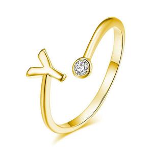 Anillos finos de Plata de Ley 925 chapados en oro para mujer, anillo con letra inicial del alfabeto, ajustable, apilable - Product Image 5